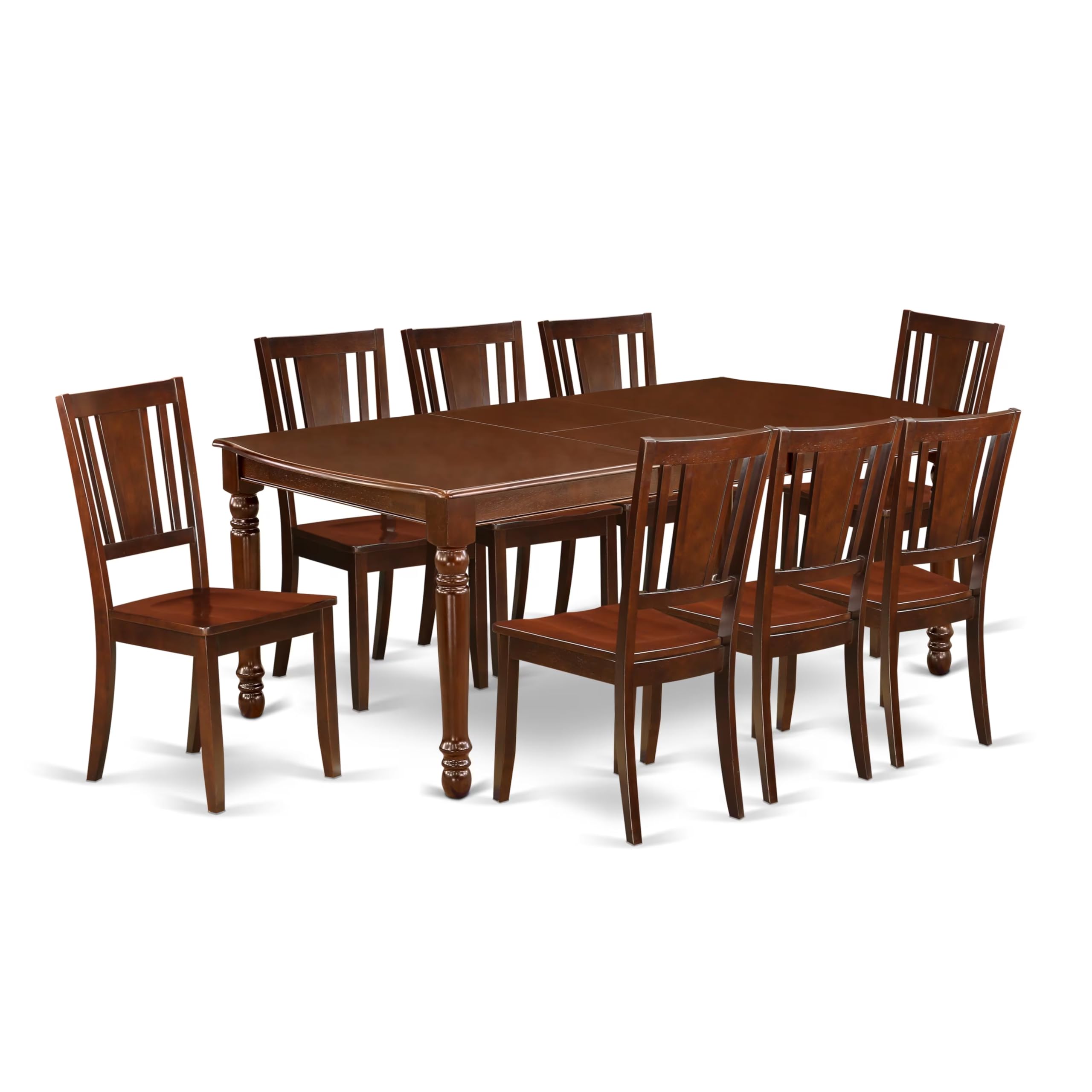 East West Furniture Dodu9-Mah-W 9 Piece Dining Set Includes A Rectangle Dining Room Table With Butterfly Leaf And 8 Kitchen Chairs, 42X78 Inch, Mahogany